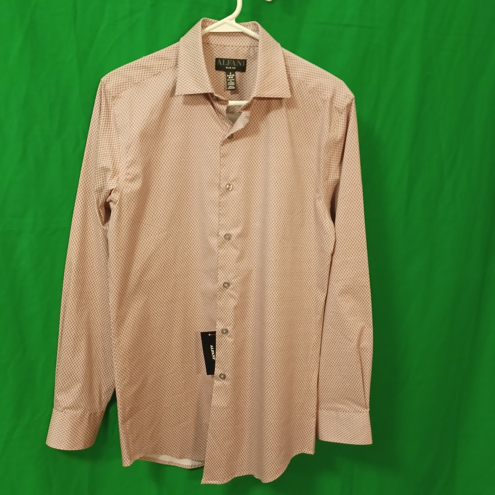 Alfani Mens Slim Fit Dress Shirt‎ Mauve White Geometric 14-14.5 32/33 NWT